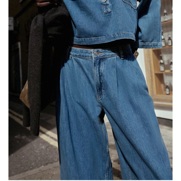 Zara Z1975 Mid-rise Wide Leg Jeans Blue NWT - Picture 3 of 8